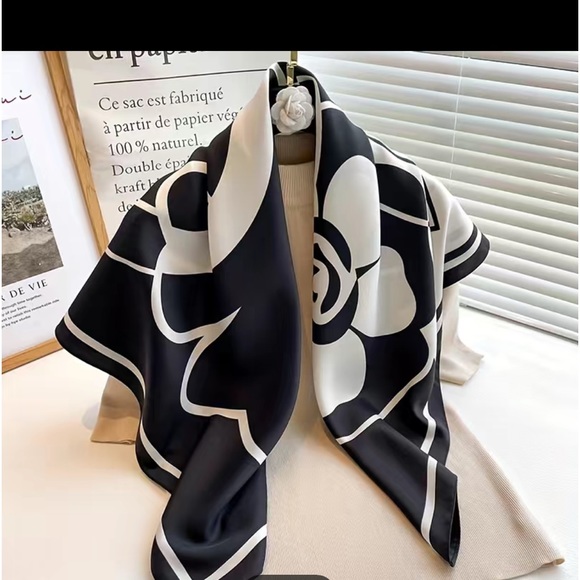 Accessories - Bundle 10/21/24 Big Camellia Print Shawl Elegant Color Block Large Square Scarf
